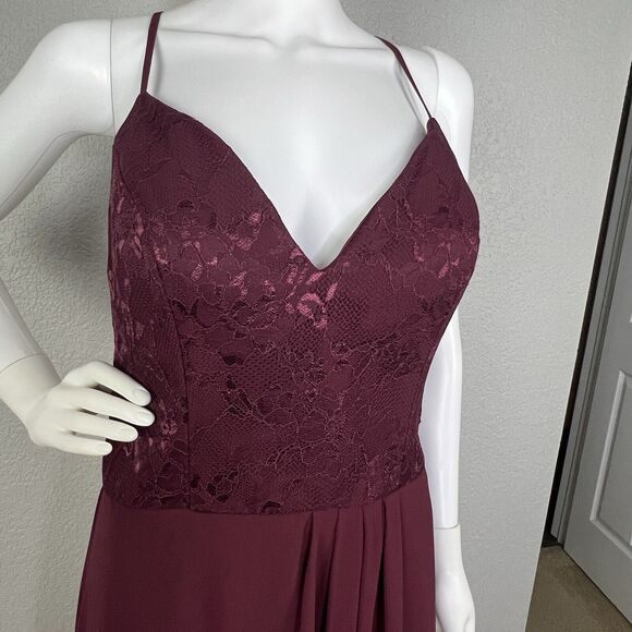 MORI LEE MADELINE GARDNER Size 12 Gown Maxi Dress Lace Chiffon Strappy Burgundy - Picture 5 of 10